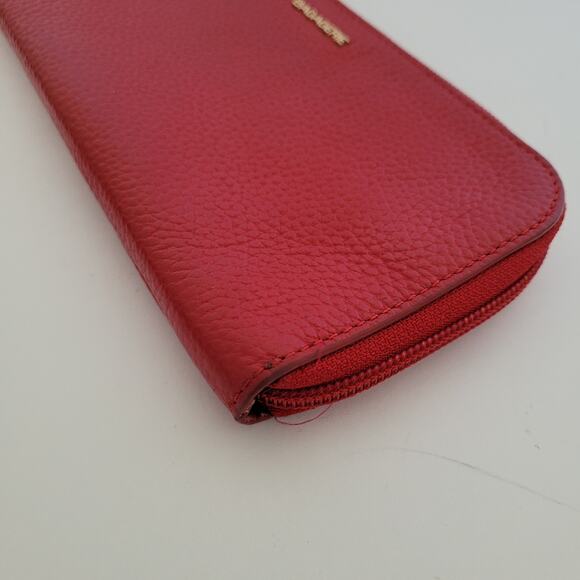 La Bagagerie Shrink Leather Wallet Red Corner Zip Red Geniue Leather Designer - Picture 8 of 10